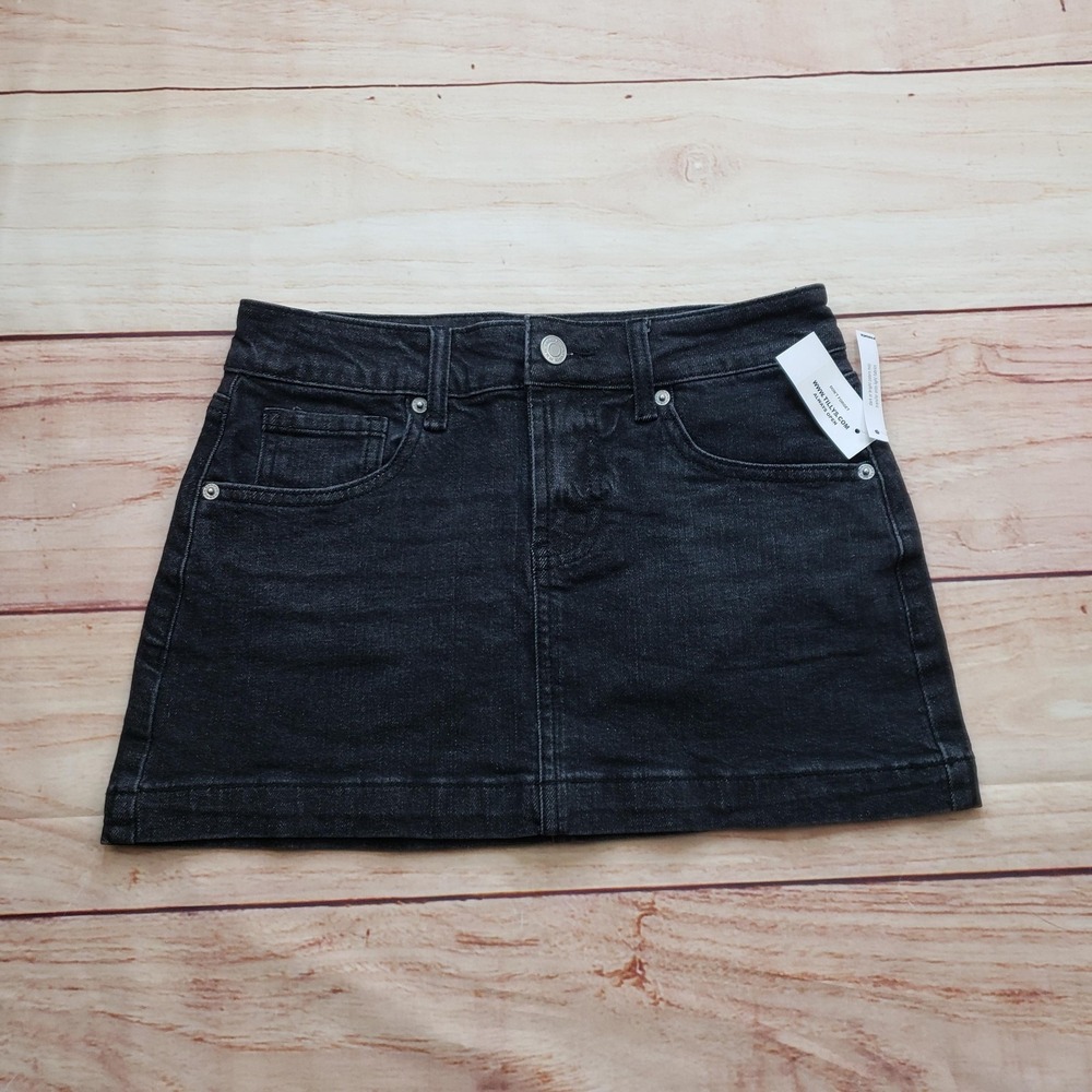 RSQ Skirt Womens 24 Black Denim Mini Stretch Pockets Zip Button Washed J4060